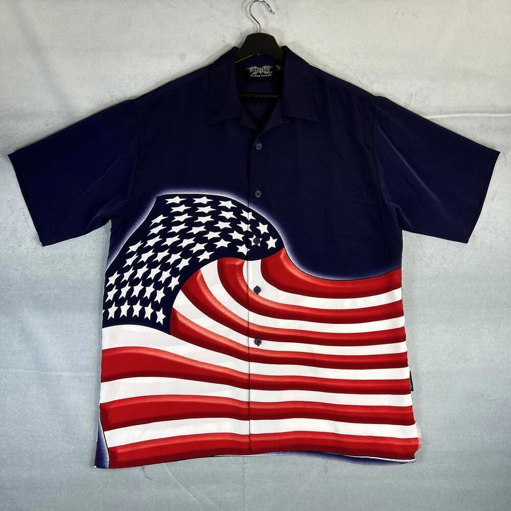 VTG Dragonfly Clothing Company USA Flag Shirt Mens Large Button Up 4th Of July